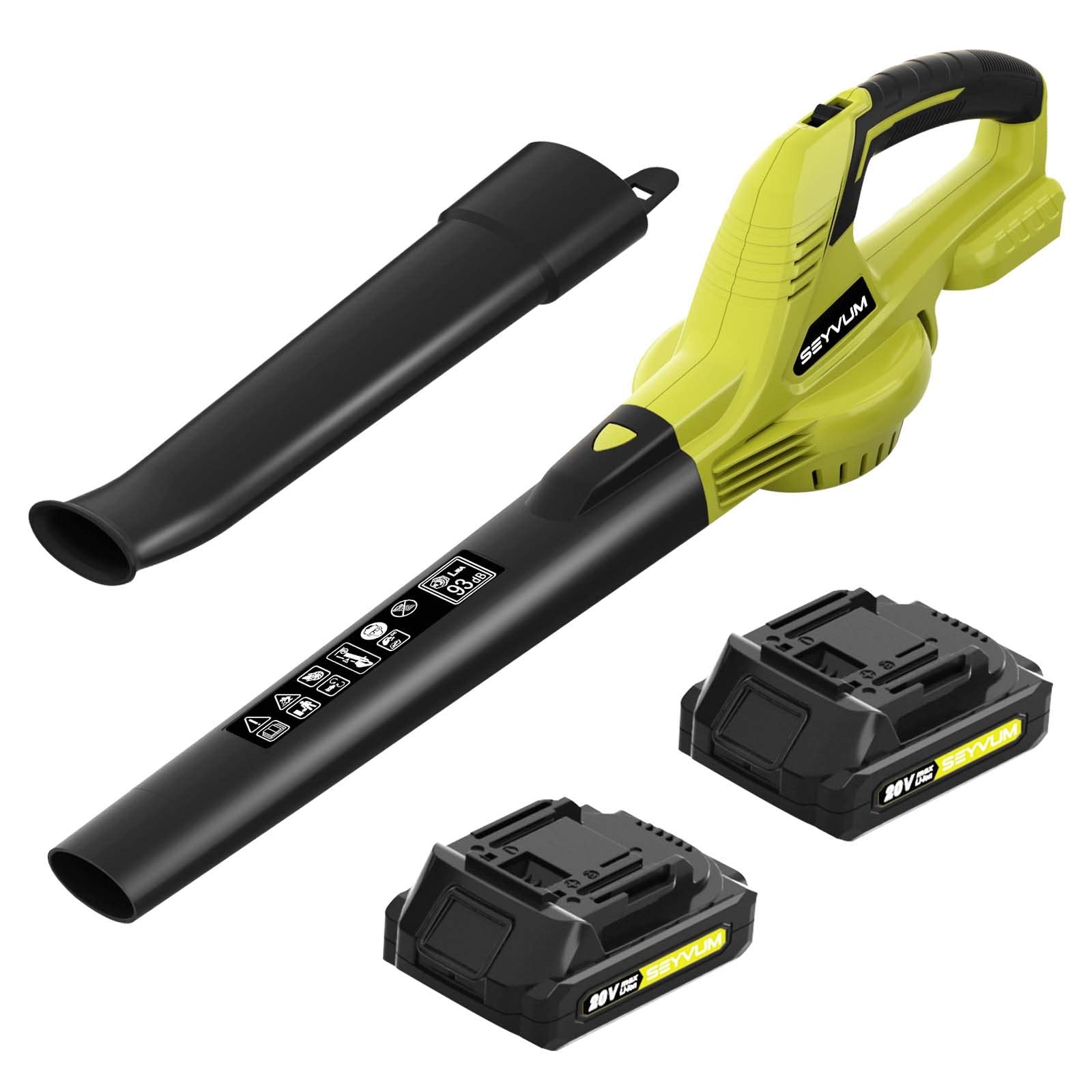 SEYVUM Leaf Blower - 320CFM 150MPH 20V Leaf Blower Cordless with 2 X 2.0 Battery & Charger, Electric Leaf Blower for Lawn Care, Battery Powered Leaf Blower Lightweight for Snow Blowing & Yard Cleaning