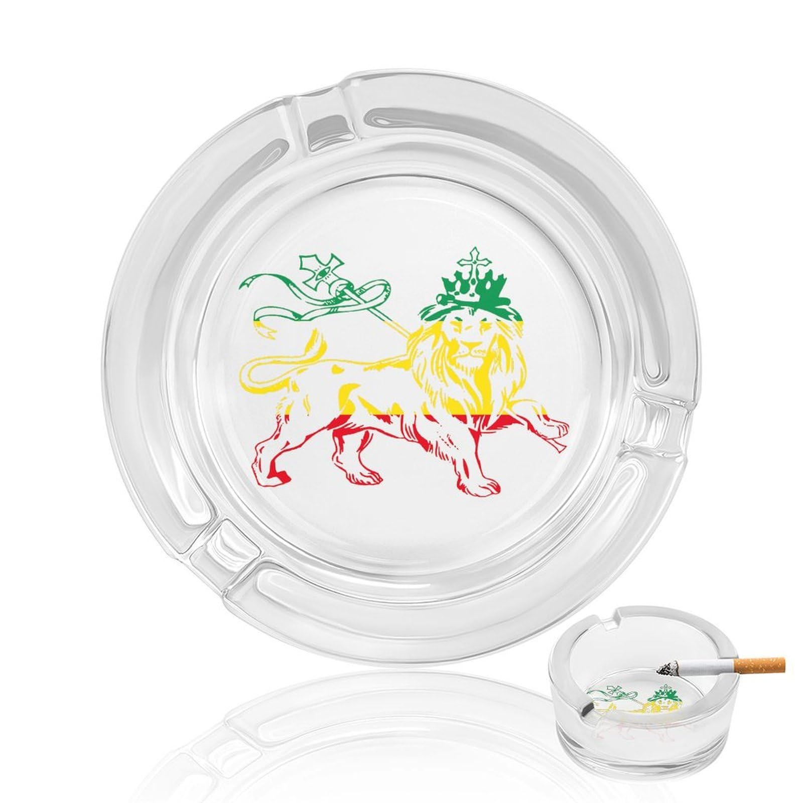 Rasta Lion Judah Ethiopia Flag Ashtray Portable Round Glass Outdoor Ash Tray for Home Office Garden Pub