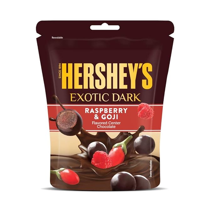 HERSHEYS EXOTIC DARK Raspberry &Goji Flavor | Dark Cocoa Rich Chocolates 100g at Rs. 104