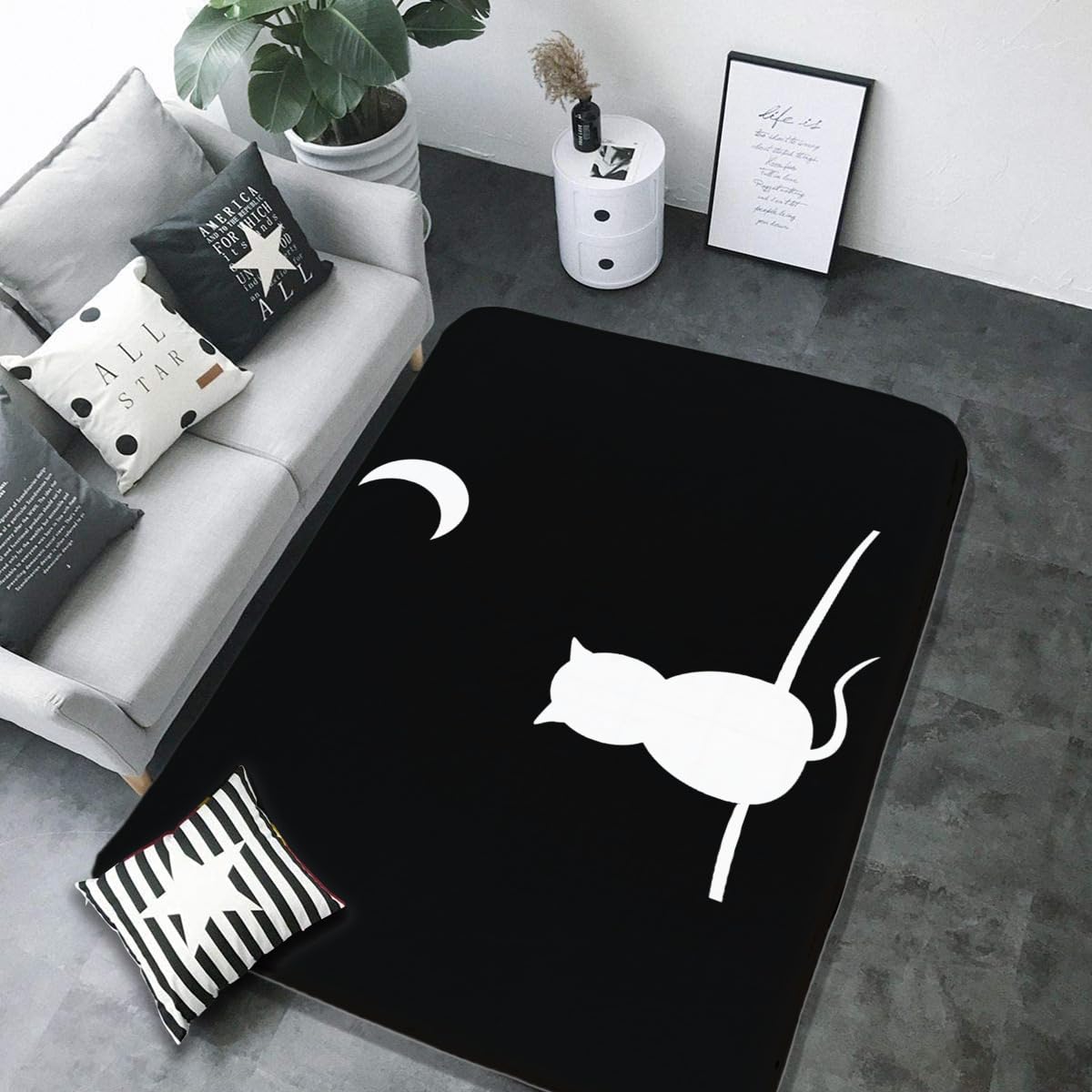 Amazon｜カーペット 黒猫 ねこ 猫柄 かわいい ネコ柄 ラグマット 100