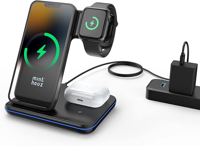Minthouz Wireless Charger, 3 in 1 Induktive Ladestation mit 18W Adapter ...