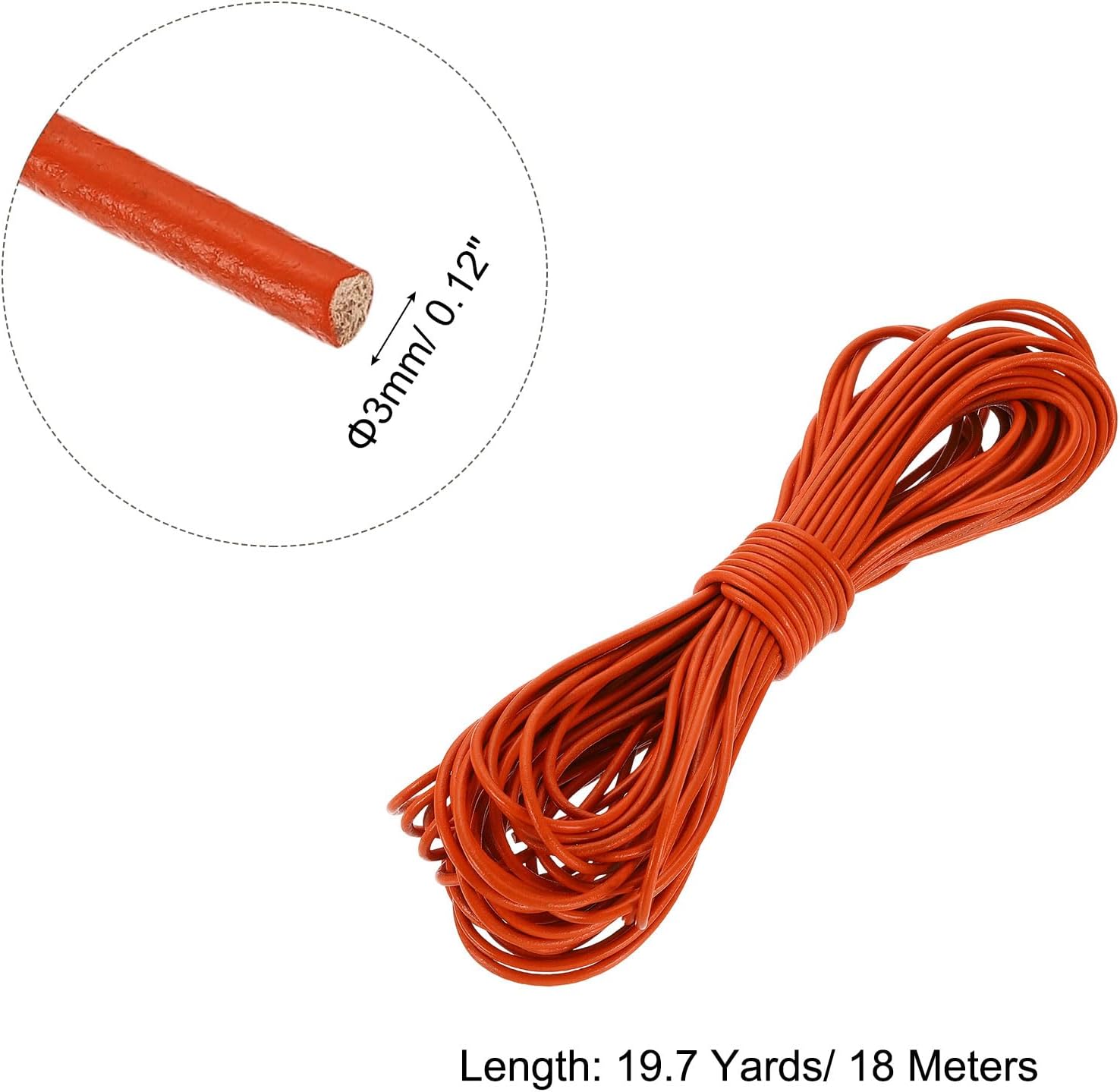 uxcell Round Leather Cord, 19.7 Yard 3mm Leather String Strips Lacing for DIY Crafts Making Bracelet Purse Strap, Orange Red