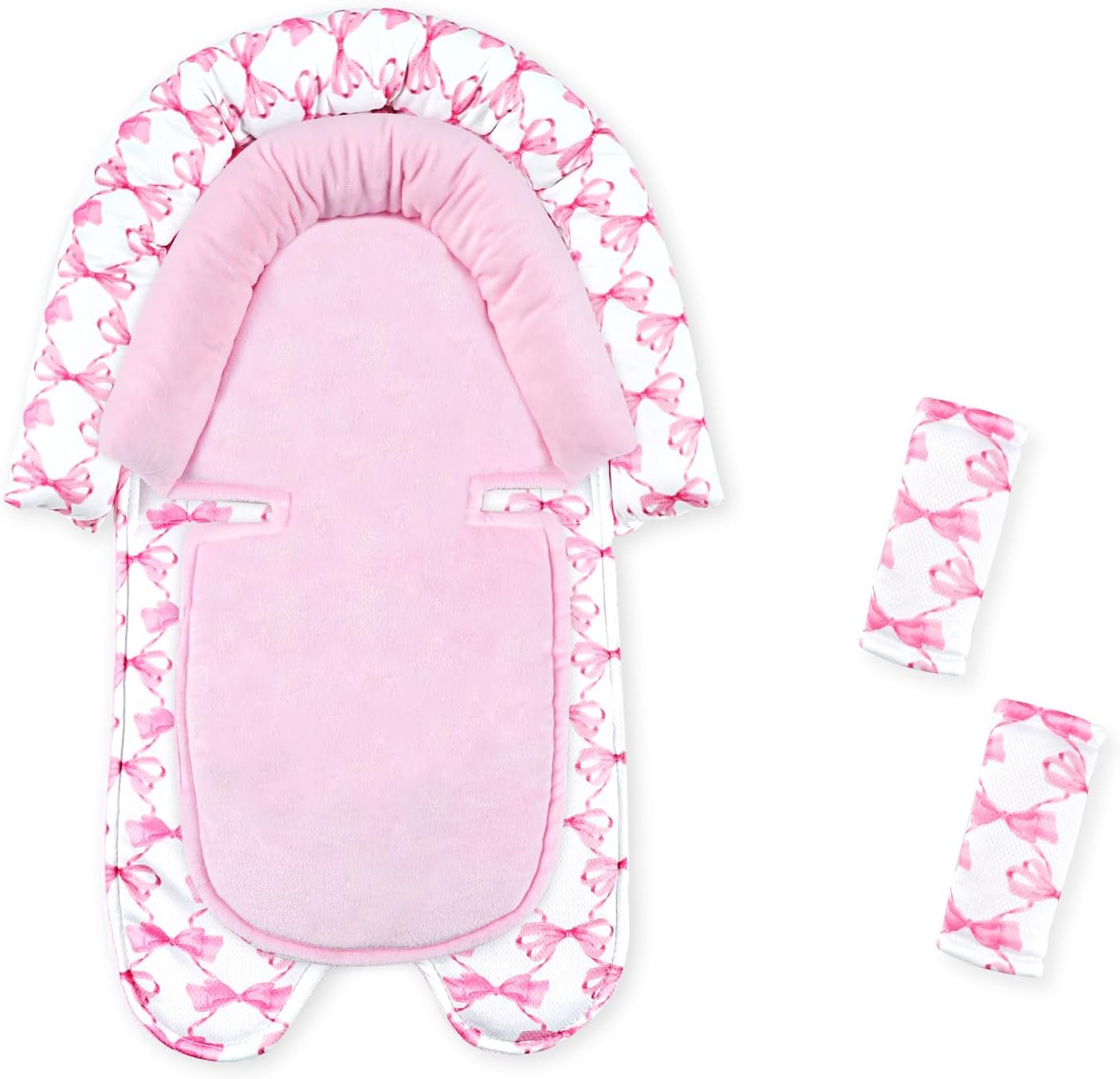Infant Car Seat Insert, Baby Car Seat Head & Body Support with 2 Straps Pads, Ultra Soft Newborn Preemie Carseat Insert Cushion for Girls, Fits Car Seat, Stroller, Swing, Bouncer, Pink Bow
