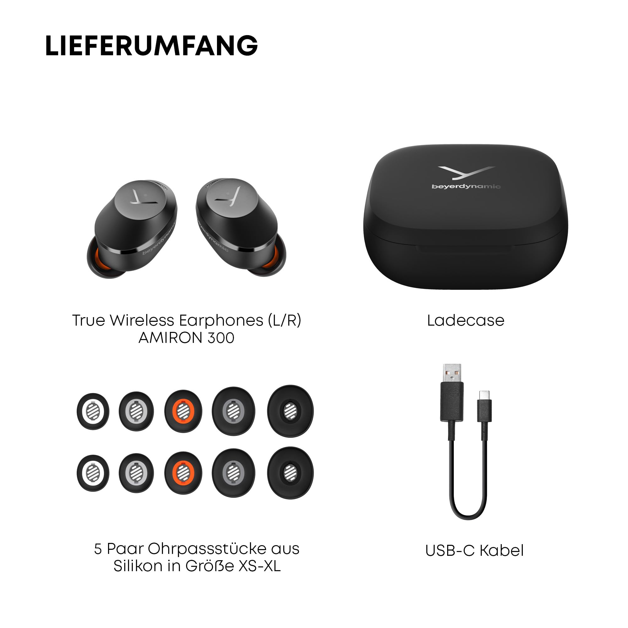 beyerdynamic AMIRON 300 True Wireless Kopfhörer mit aktiver Geräuschunterdrückung und Transparency Modus, Earbuds in schwarz, Bluetooth In-Ear, 38 Stunden Akkulaufzeit