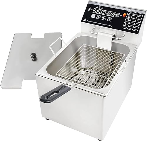 Freidora eléctrica con cesta y tapa, capacidad de 8 litros, freidora eléctrica con control inteligente de temperatura para el hogar, cocina y