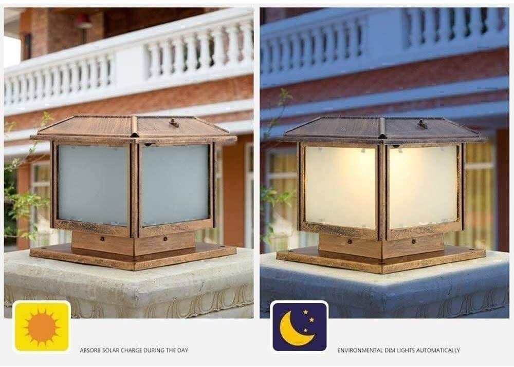 Lampy Solarne Na Słupki Ogrodowe, Kwadratowe Lampy Solarne W Stylu Retro, Lampa Uliczna Na Podwórko, Taras, Brama, Ganek, Latarnia Led, Słupek Oświetleniowy, Panele