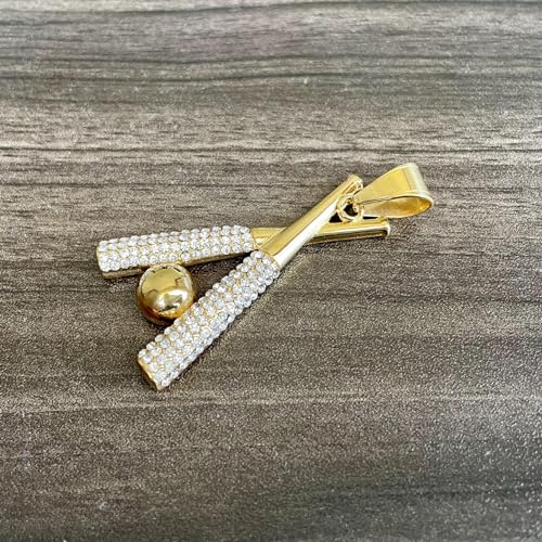 18K Gold Plated Iced Out Stainless Steel Baseball Bat Pendant Necklace4
