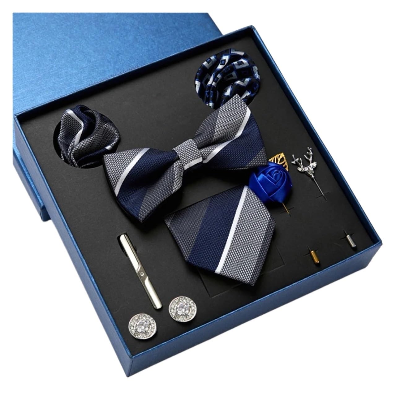 Set di Cravatte di qualità con Cravatta Papillon Fazzoletto da Taschino Gemelli Fermacravatta Spille for Uomo Bussiness Wed Party Cravatta Confezione Regalo(LB196)
