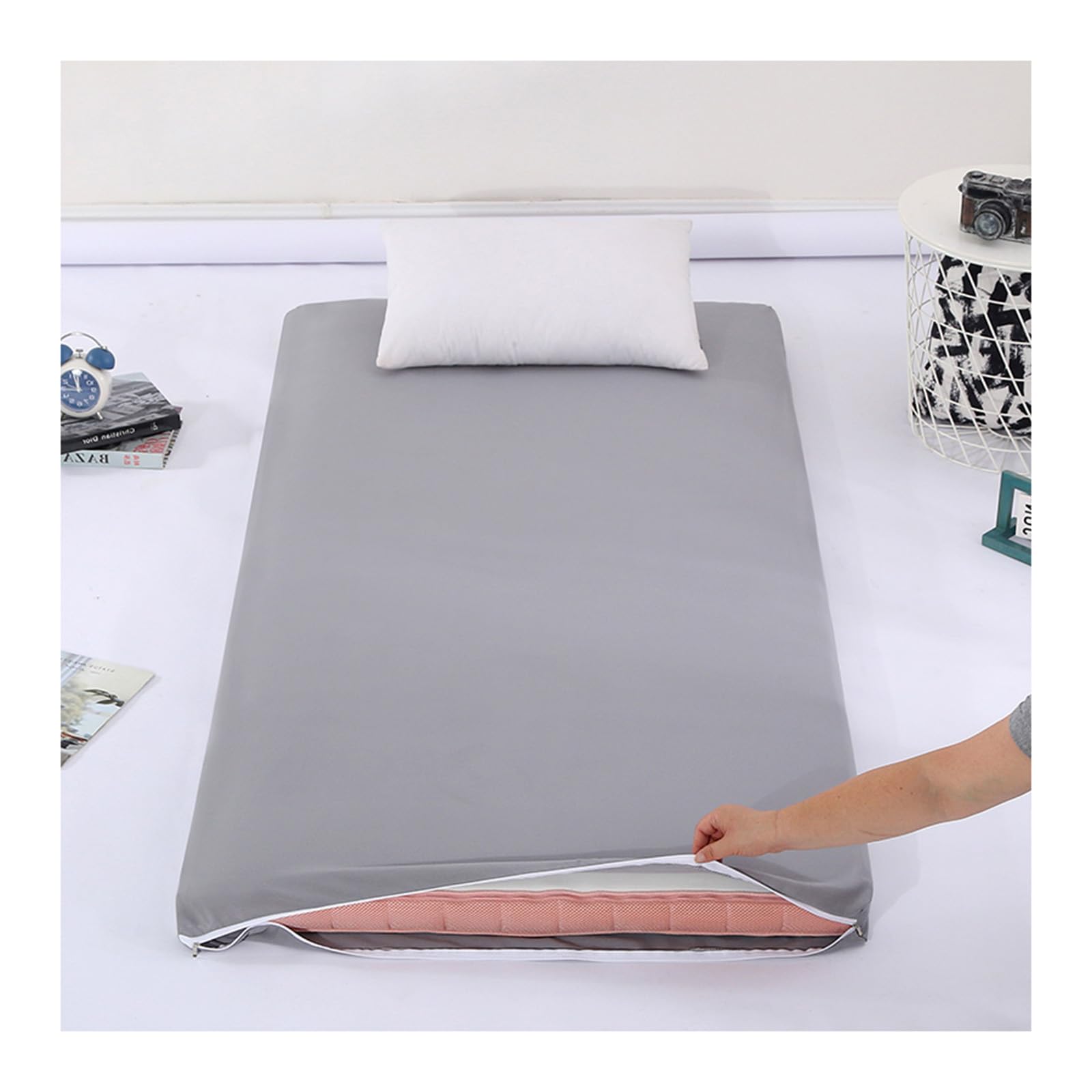 Wygodny japoński futon, pokrowiec na materac, jednolity kolor, pyłoszczelny, na materac podłogowy, 150 x 190 cm, łatwy do czyszczenia, idealny do salonu i sypialni