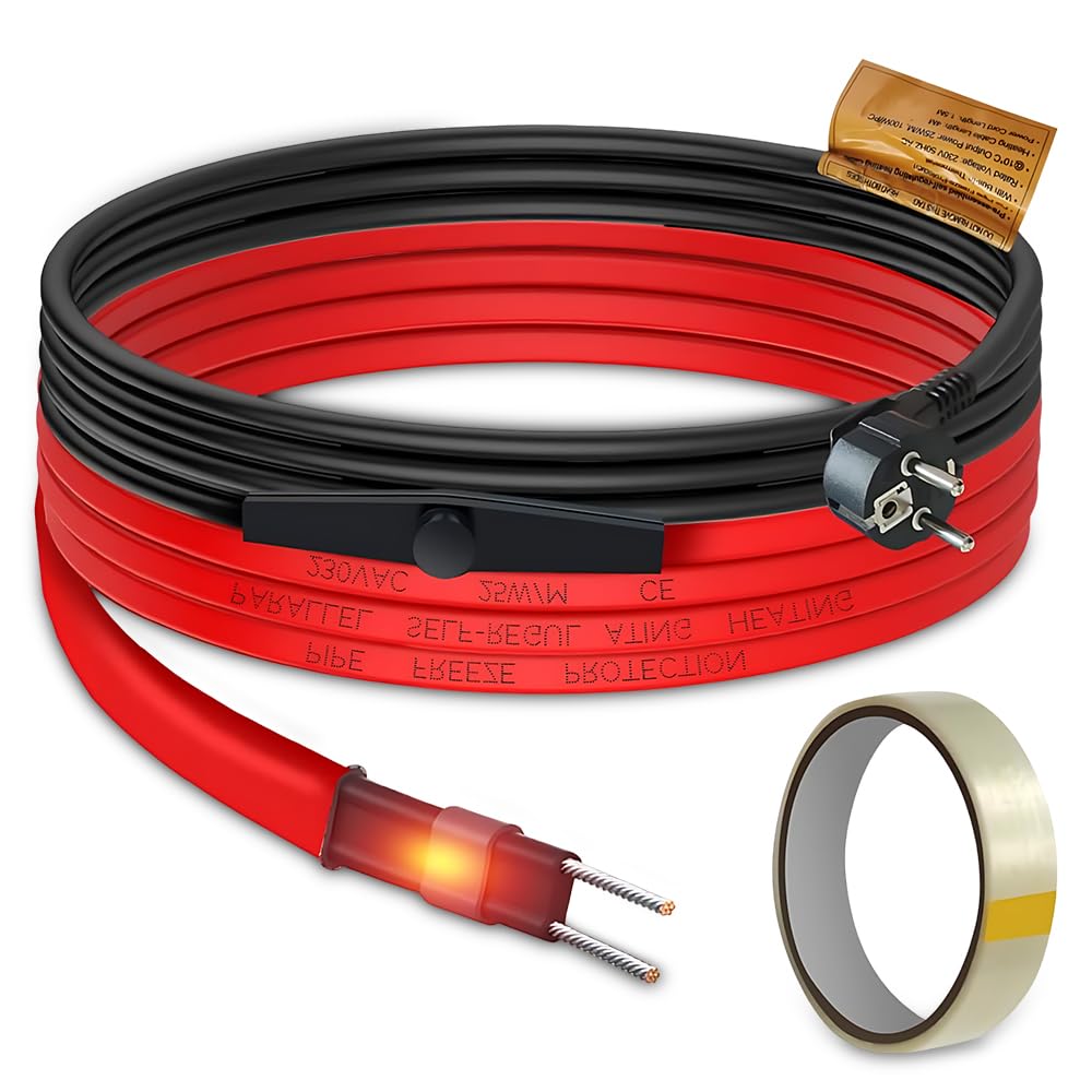 Kabel grzejny 230 V, 6 m samoregulujący się kabel grzejny, ogrzewanie z termostatem, rury grzewcze do rur wodnych, metalu/plastiku, rynny, rośliny
