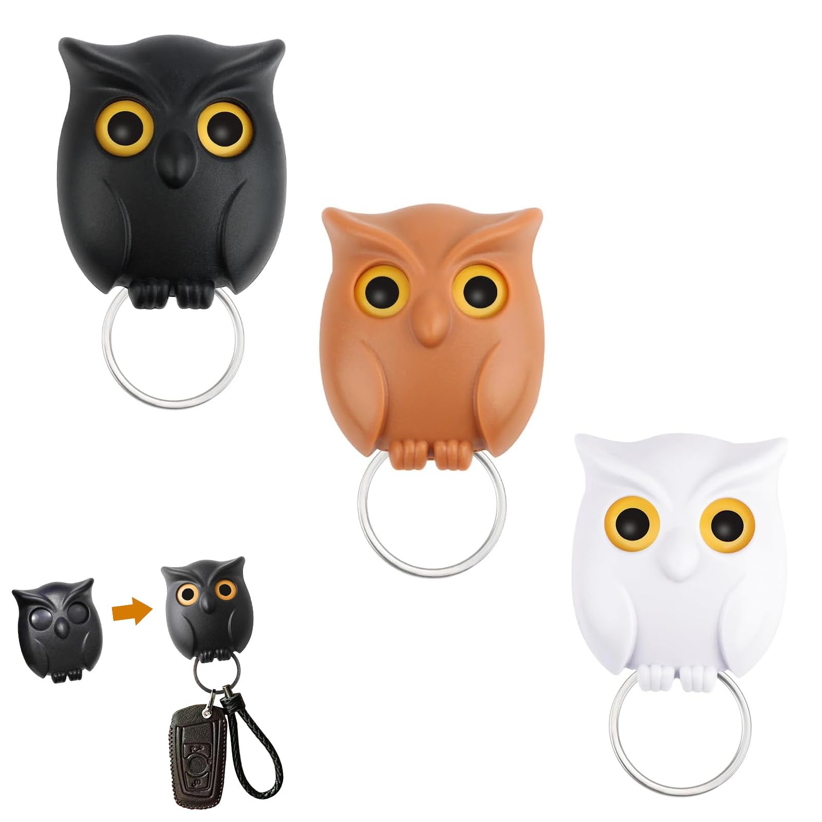 YINGLUOEU 3 Piezas Gancho para Llaves de Búho Colgador De Llaves BúHo Con DiseñO De Ojos Abiertos Y Cerrados Colgadores Adhesivos Llavero de Pared para El Hogar Oficina