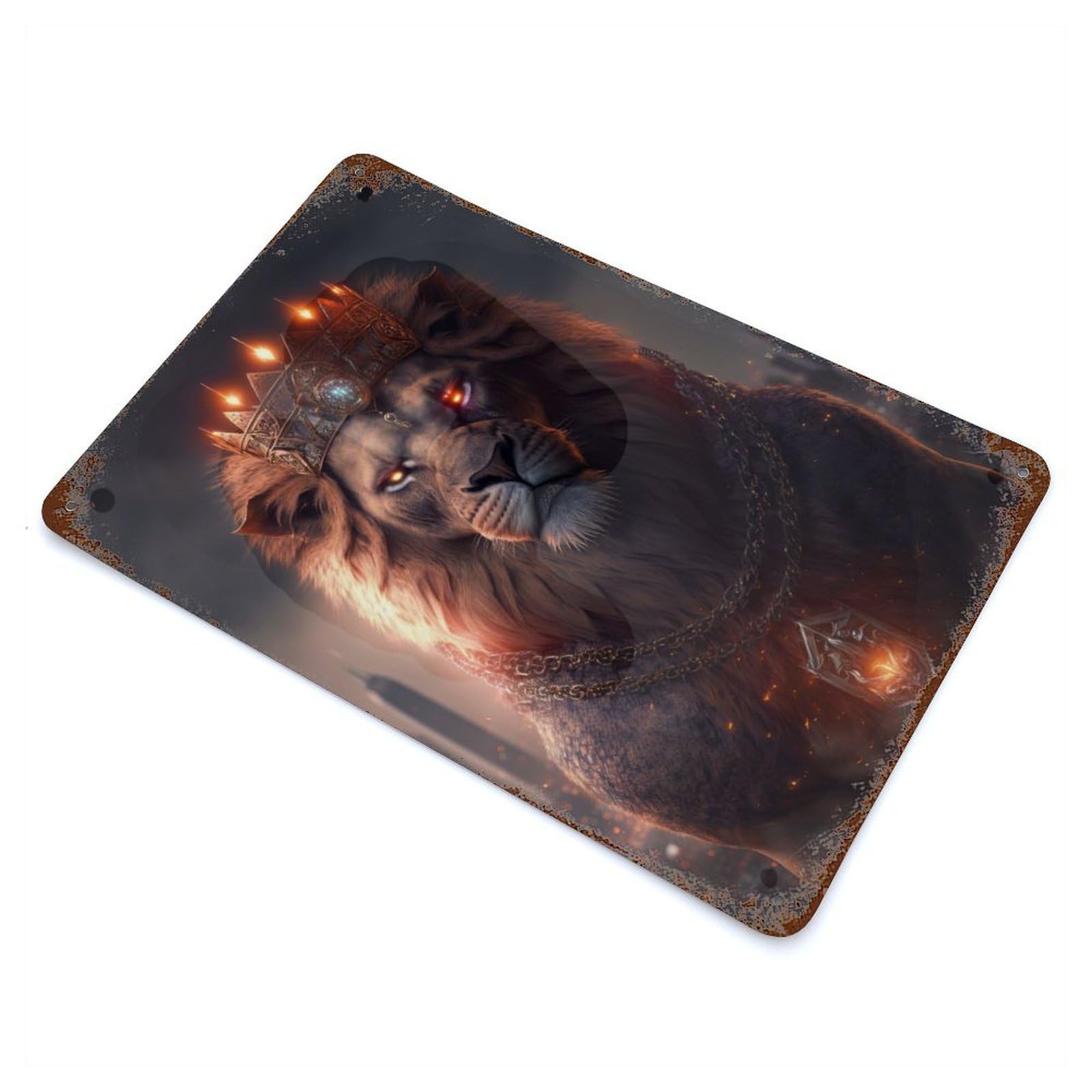 Rust Effect Lion King of The City Distressed Metal Wall Sign 11.8"x7.9", Farmhouse Wall Decor for Office, Studio And Wall Decor