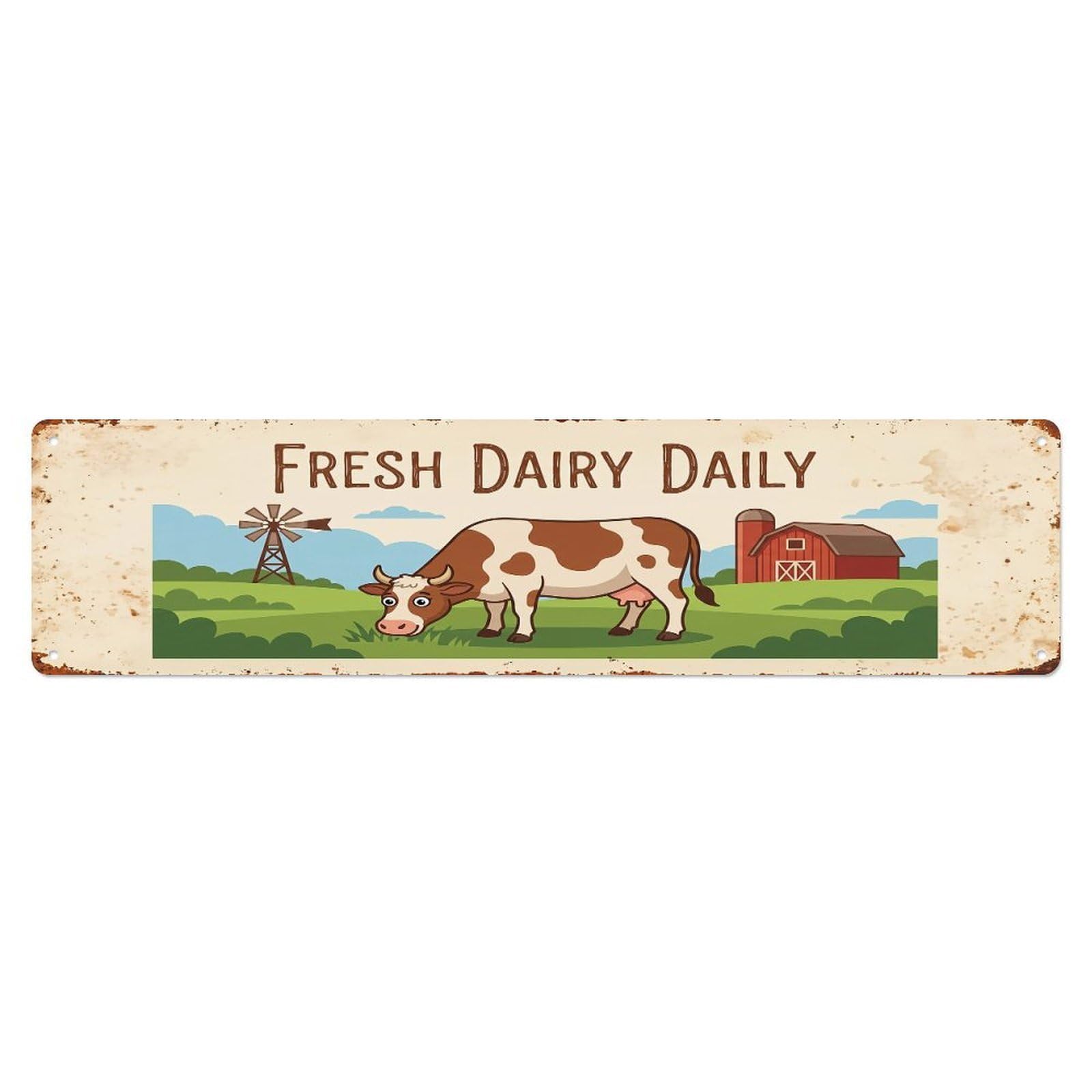 Vintage Cow Farm Scene Fresh Dairy Daily Metal Tin Sign
