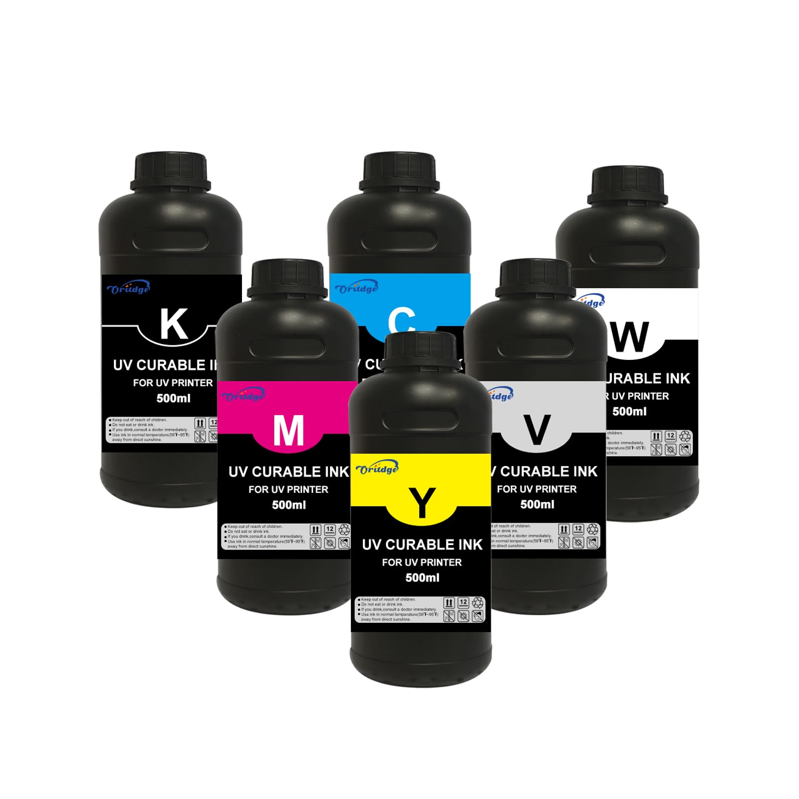 UV Hard Tinte, UV Hard Ink für Harte Materialien 500-ml Kompatibel mit XP600 TX800 i3200 i1600 L805 1390 DX4 DX5 DX6 DX7 DX10 Druckkopf Drucker für Acryl, Glas, Holz, Metall (CMYKWV)