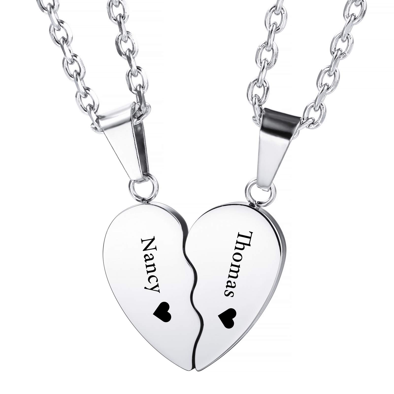 INBLUE Conjunto de Collar de Pareja de Corazón Personalizado Fecha de Nombre de Grabado para Hombres Mujeres Piedra del Zodíaco Cadena Ajustable de Acero Inoxidable Colgantes de Relación de Amor