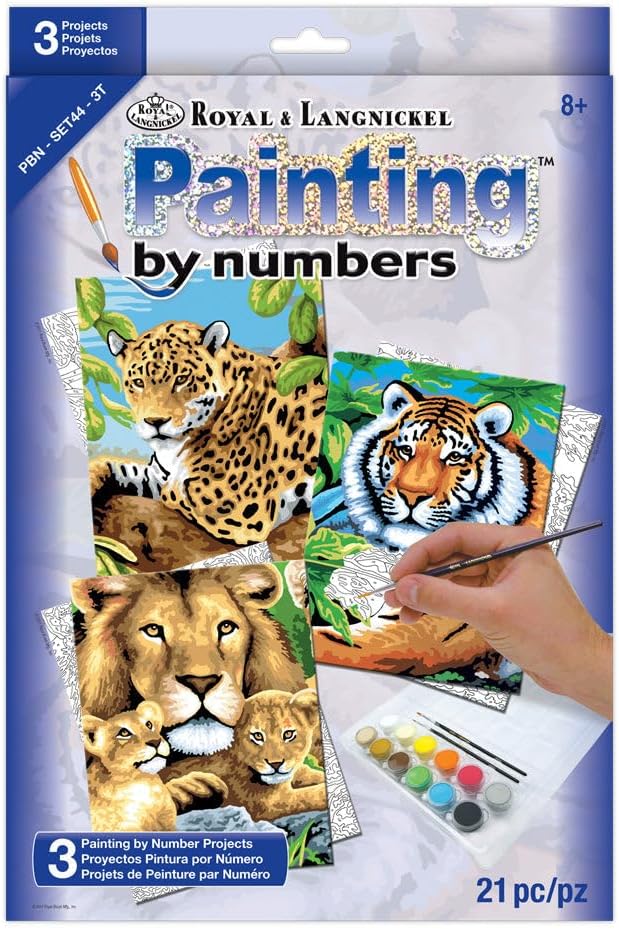 Royal & Langnickel Painting by Numbers Junior Small 3-Piece Art Activity Kit, Jungle Cats Set