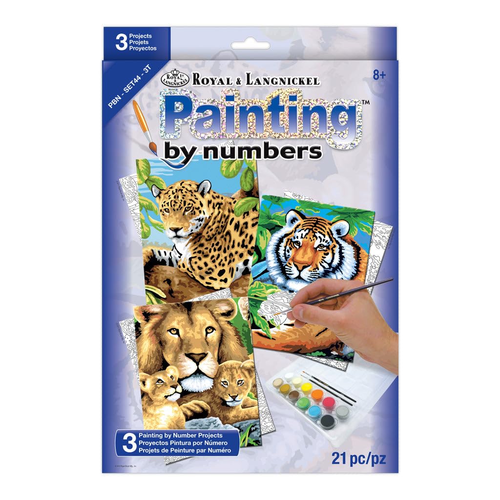 Royal & Langnickel Painting by Numbers Junior Small 3-Piece Art Activity Kit, Jungle Cats Set