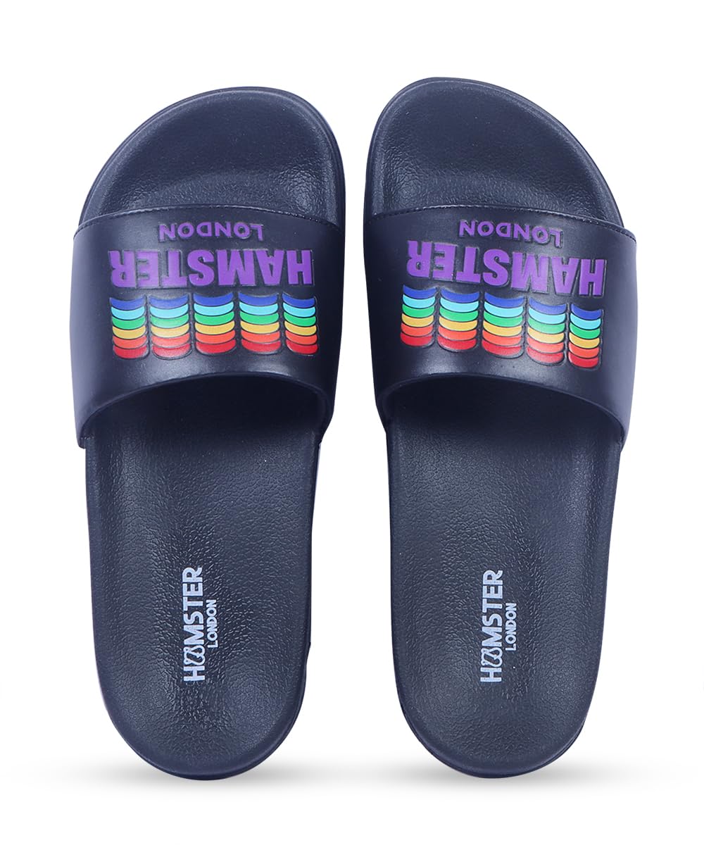 London Coastline Black Slides for Women, Lightweight Comfort Sandals-image-32