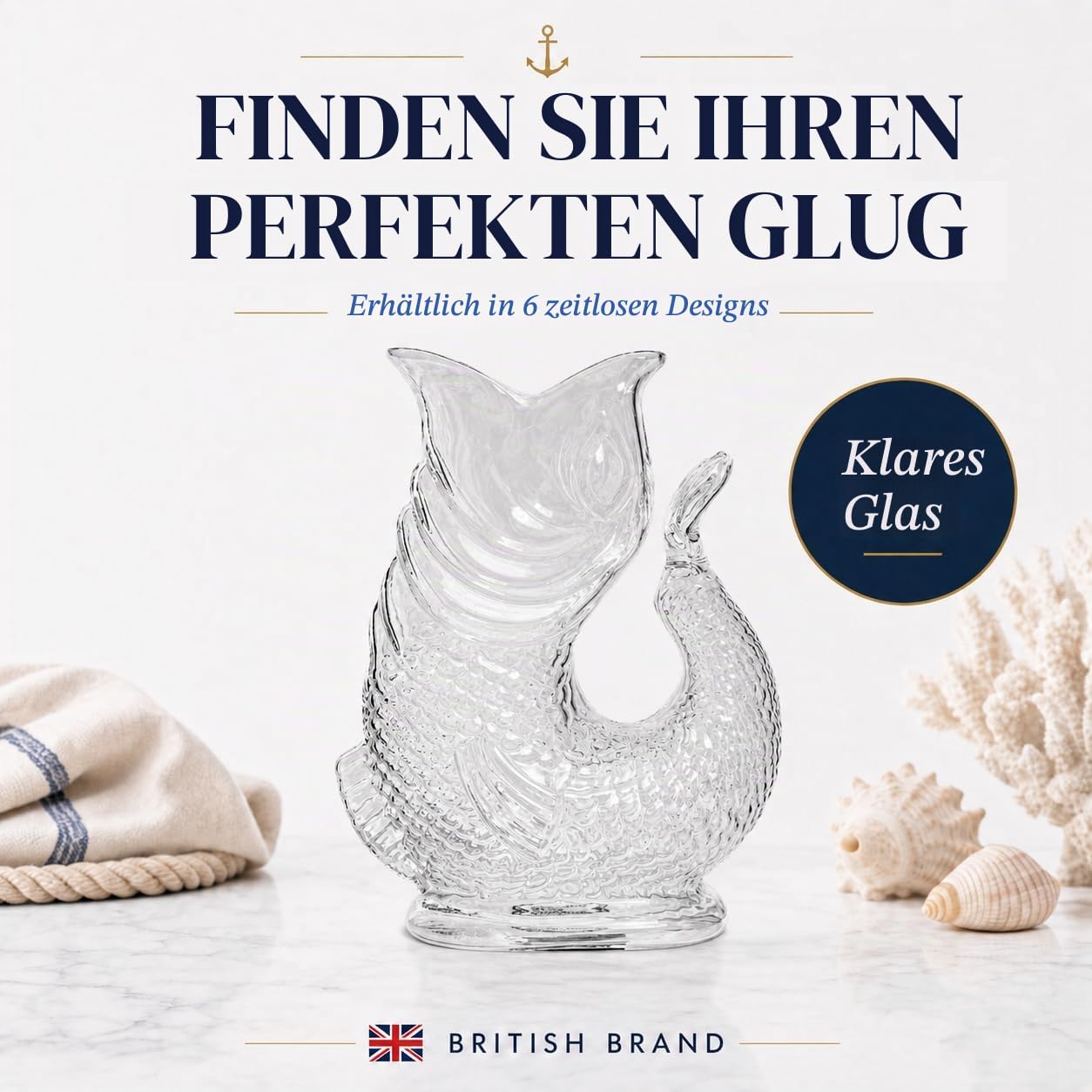 Wasserkaraffe Borosilikatglas in Fischform - 1,5 L - Fisch Karaffe mit Gluckergeräusche für lustiges ausgießen von Wasser, Wein & mehr - Karaffe Fisch – Fischkrug