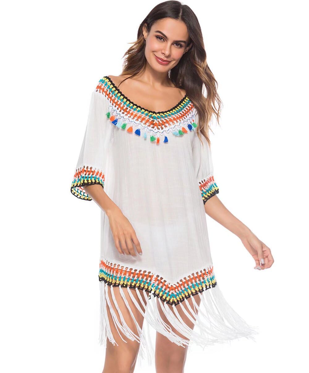 Jinsha Bettergoods Faldas de Playa holgadas para Mujeres, Fundas de Bikini holgadas, Trajes de baño, Tops de Playa de Estilo vacacional con Flecos Sueltos y Paneles Redondos Grandes
