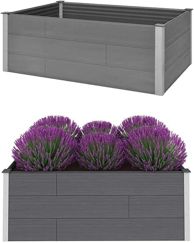 WEMYUFURN Garden Raised Bed WPC 59.1"x39.4"x21.3" Gray,Raised Garden Bed,Outdoor Planters for Flower Herb Garden