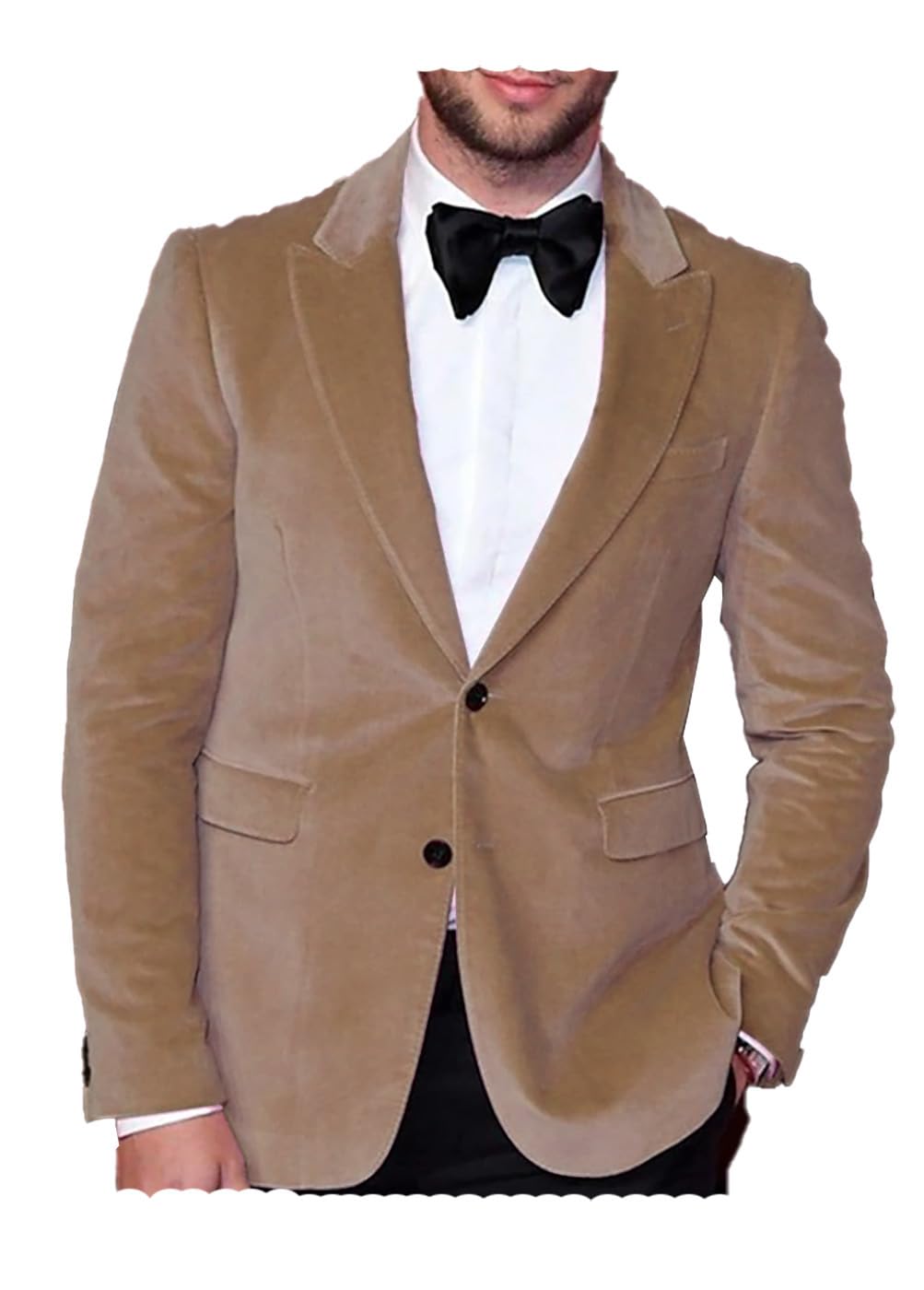 Mens Velvet Blazer Slim Fit Suit Jacket Button Tuxedo Blazer Wedding Prom Dinner Khaki 6XL