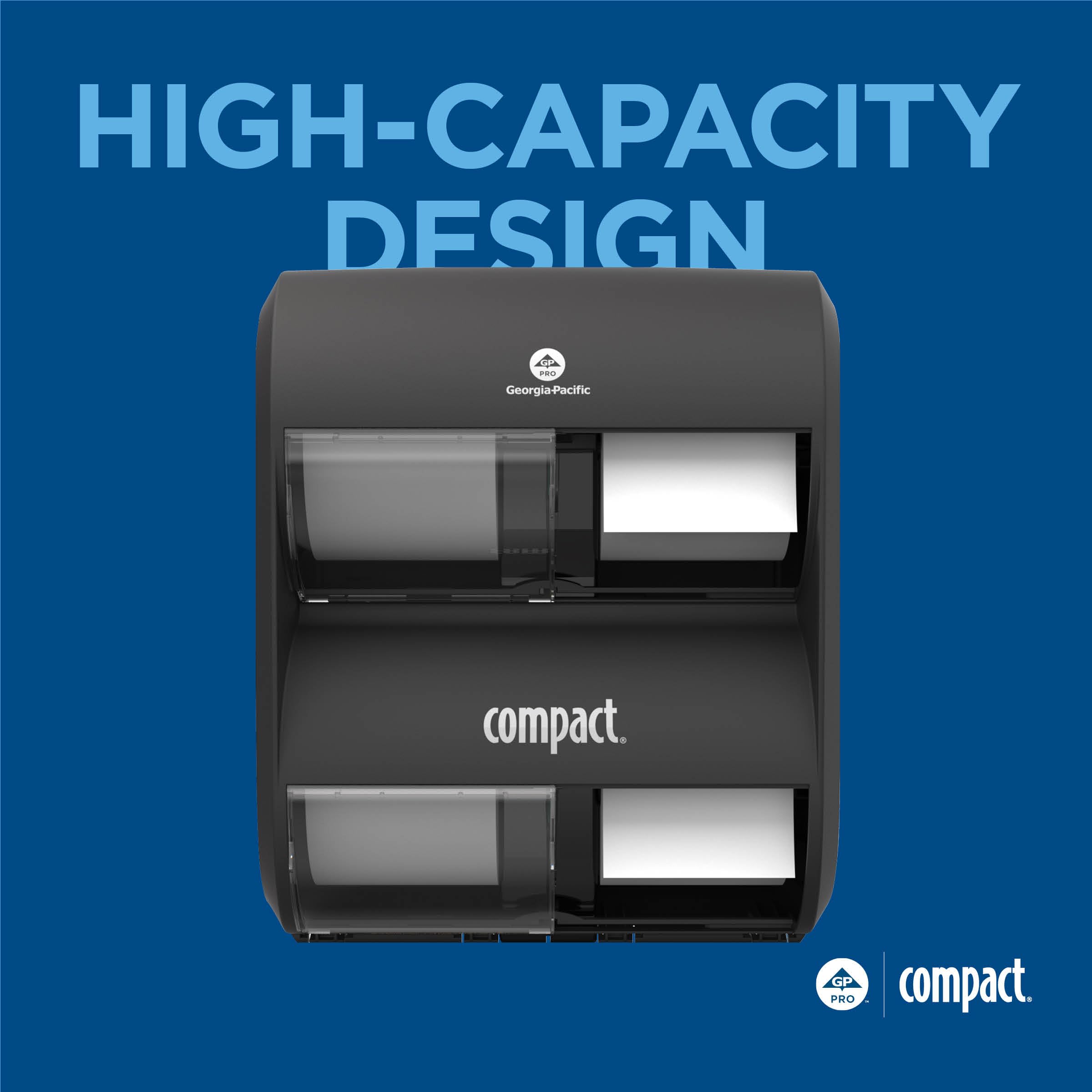 COMPACT® Dispensador de Papel higiénico Quad Plus sin núcleo de Alta Capacidad de 4 Rollos, Negro, 1 dispensador
