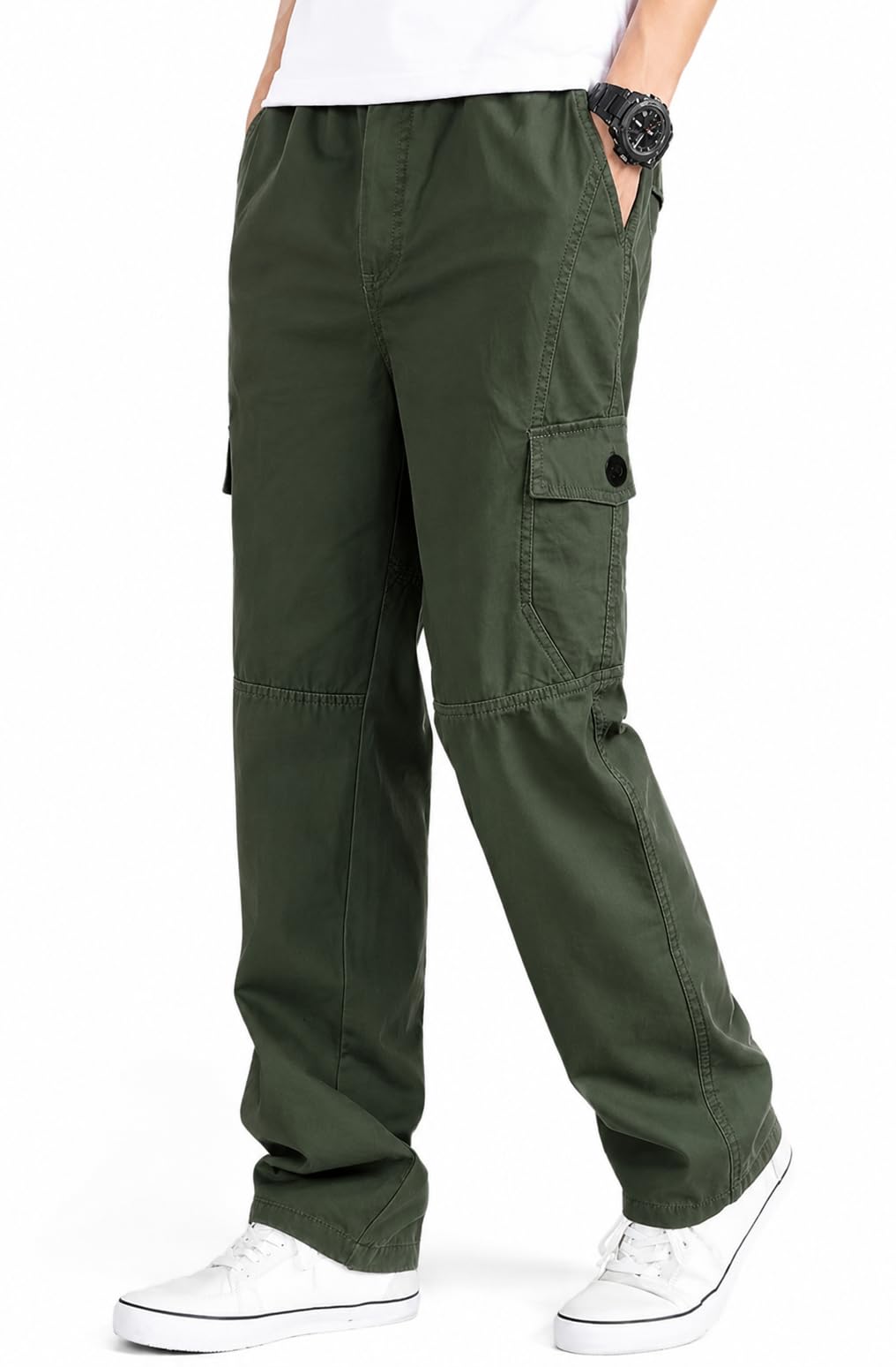 Men's Khaki Cargo Pants with Multi-Pocket Straight Fit-picture-43