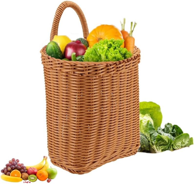 Geflochtene H ngende K rbe Dekoratives Aufbewahrungskorb Obst und Gem se Korb Handgefertigte Wandkorb Organizer f r Regal Wand T r Balkon & Garten   Boho-Landhaus