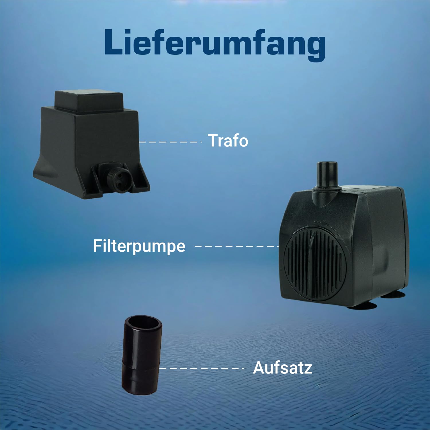 Wasserpumpe 12 V – 950 L/H, 14 Watt, 7m Kabel, 180 cm Förderhöhe, Teichpumpe, Aquariumpumpe, Wasserspielpumpe und Zimmerbrunnen-Pumpe | Brunnenpumpe | Tauchpumpe | Springbrunnen-Pumpe | KEP950L
