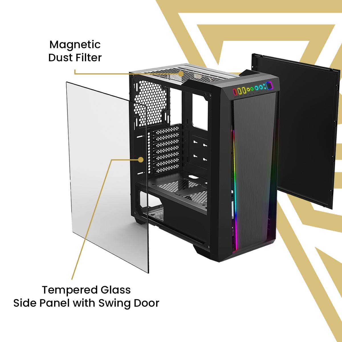 GAMDIAS Caja Media Torre ATX Argus M2 RGB con Panel acristalado (Negro)