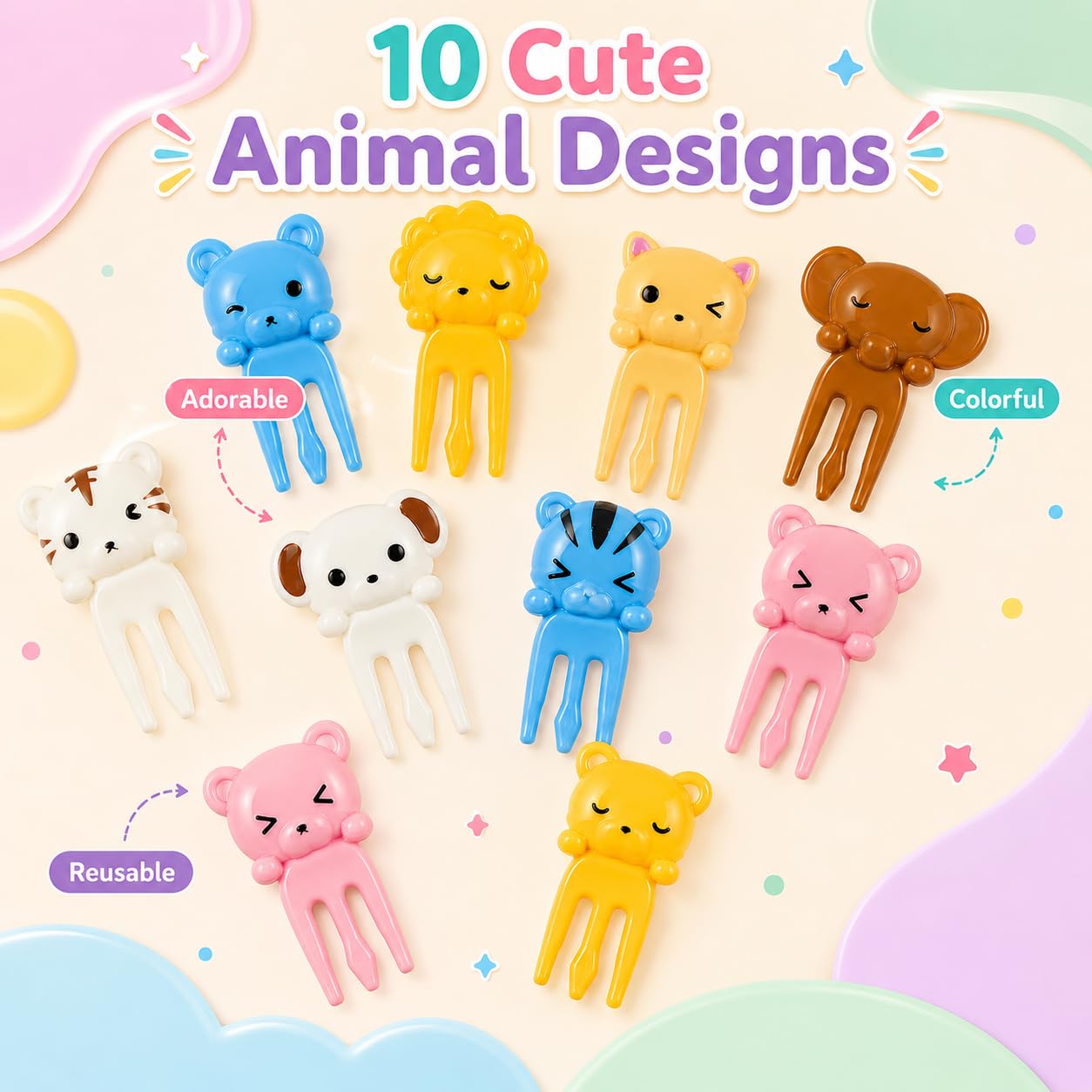 Mshine Animal Food Forks - Cute Kids Lunch Picks -6
