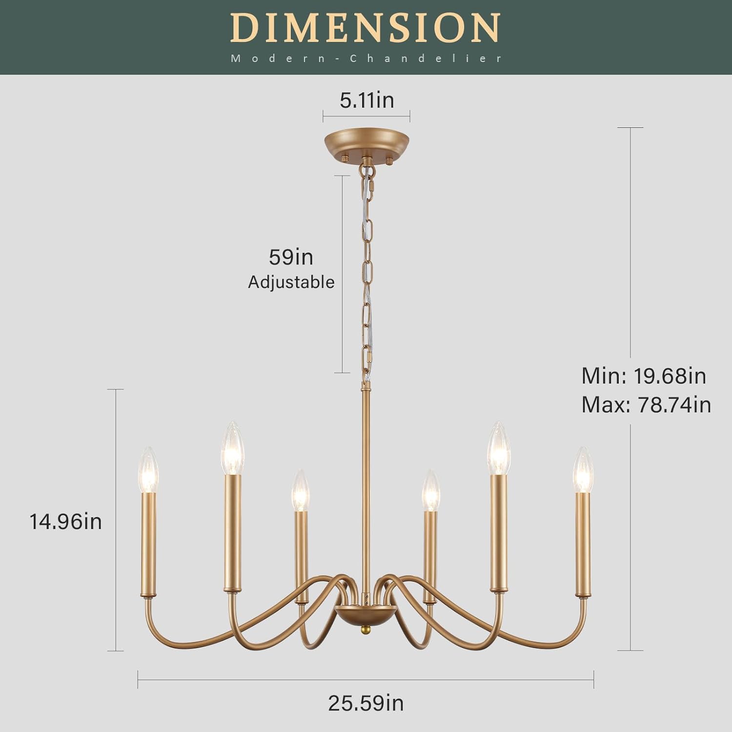 Generies Antique Spray Gold Farmhouse Chandelier, 6 Light Rustic Dining Room Light Fixtures, Modern Industrial Chandeliers Candle Ceiling Light for Bedroom Foyer Living Room Kitchen Island Entryway