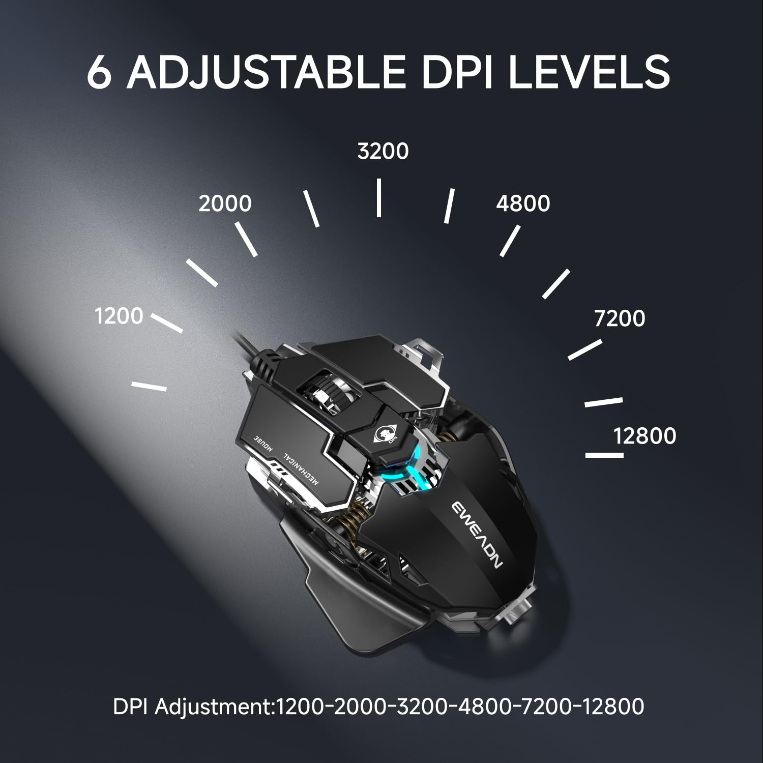 SEUNKWANG EWEADN G5 Souris de jeu filaire ergonomique, RVB, 12800 DPI réglable, 9 boutons macro programmables avec touche Rapid Fire, compatible avec PC/ordinateur portable/Windows - Noir et blanc