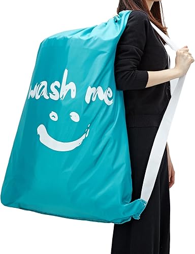 Vista 24 de HOMEST - Bolsa de lavandería con correa para viaje, bolsa de almacenamiento grande antidesgarro con cordón ajustable, lavable a máquina, nailon