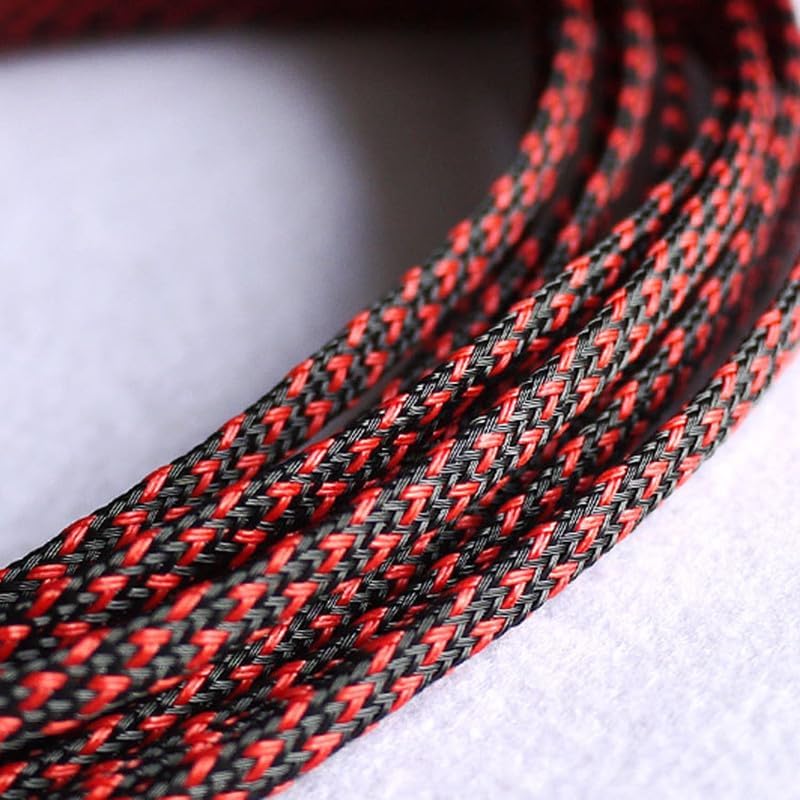 10m 30 Meters Red & Black - 4mm PET Expandable Sleeving High Density Sheathing Plaited Cable Sleeves - (Length: 30M)