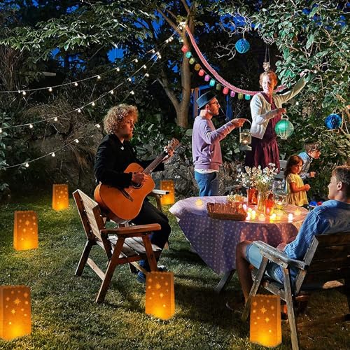 Lichttüten 24 Stück Papier Lichttüten Candle Bags Papierlaterne Wiederverwendbar Papier Teelicht Lichtertüten Kerzentüten für Party Tischdeko, Valentinstag, Verlobung, Hochzeit, Weihnachten