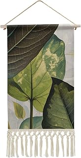 Smoky Psychedelic Leaf Vintage Vertical Tapestry Wall Hanging Decor | Long Vertical Tapestry Wall Art Hanging Illustrative Tassel Tapestry for Bedroom Living Room Home Decor Gift 19.6*9.8
