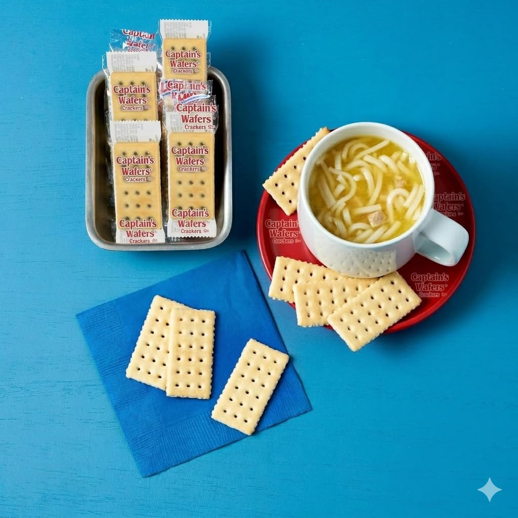 Crackers, Captain Wafers Original, Flavor Options |1000 Pack|- Two per Pouch, 0.23 oz Each, Cheese and Soup Crackers, Original Flavor