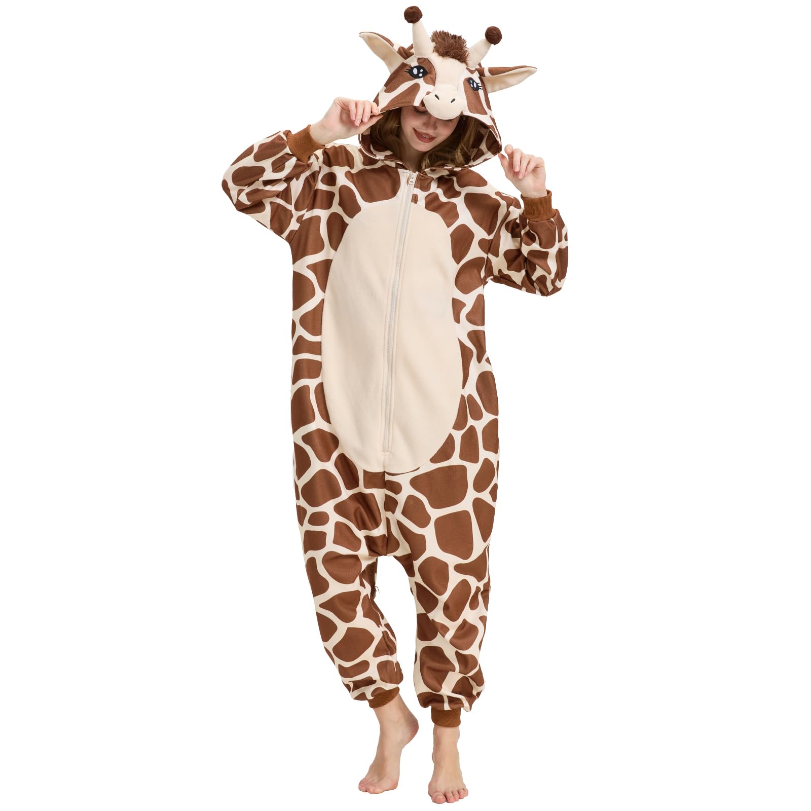 AMAMHAHAVA Giraffe Onesie Pajamas for Adults Giraffe Costume One-Piece Animal Halloween Cosplay Costumes Homewear