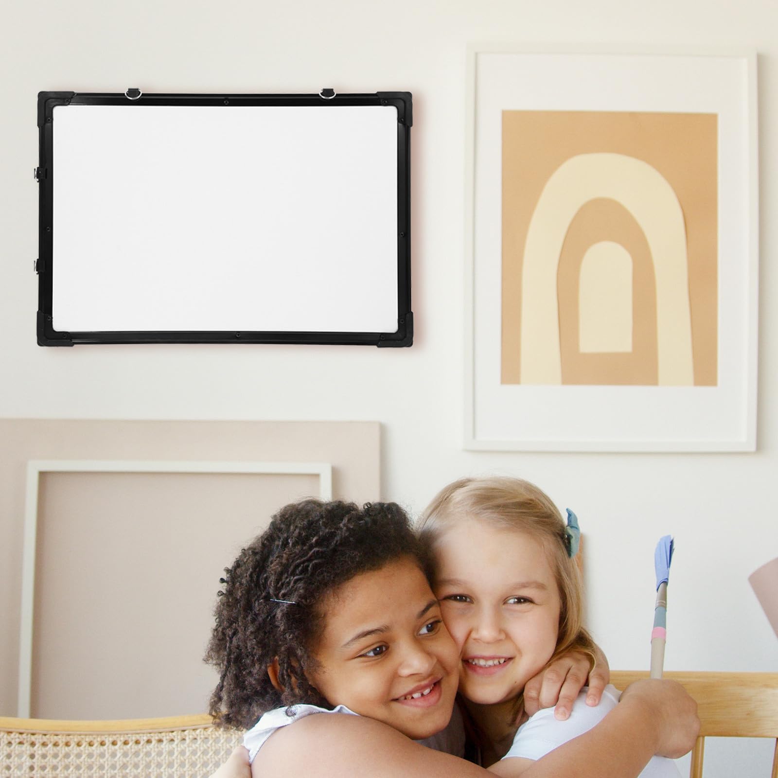 Tableau Mémo Suspendu Double Face Blanc en Feutre et Tôle Galvanisée