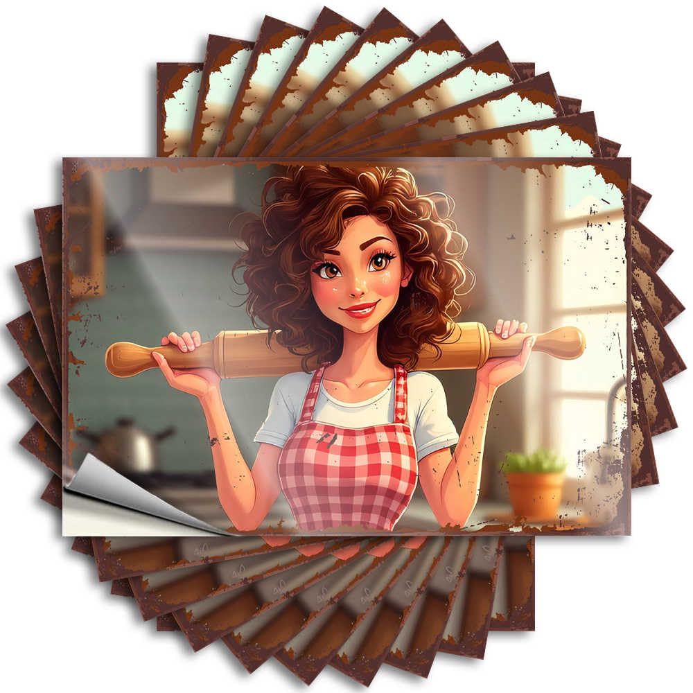 Farm, Tattoo Football Bumper Happy Baker with Rolling Pin in Kitchen | Cool Waterproof Vinyl Stickers(8X12CM)