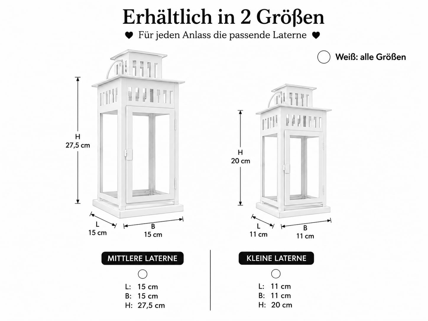 Personalisierte Geburtslaterne Weiß Metall mit Namen 20 cm