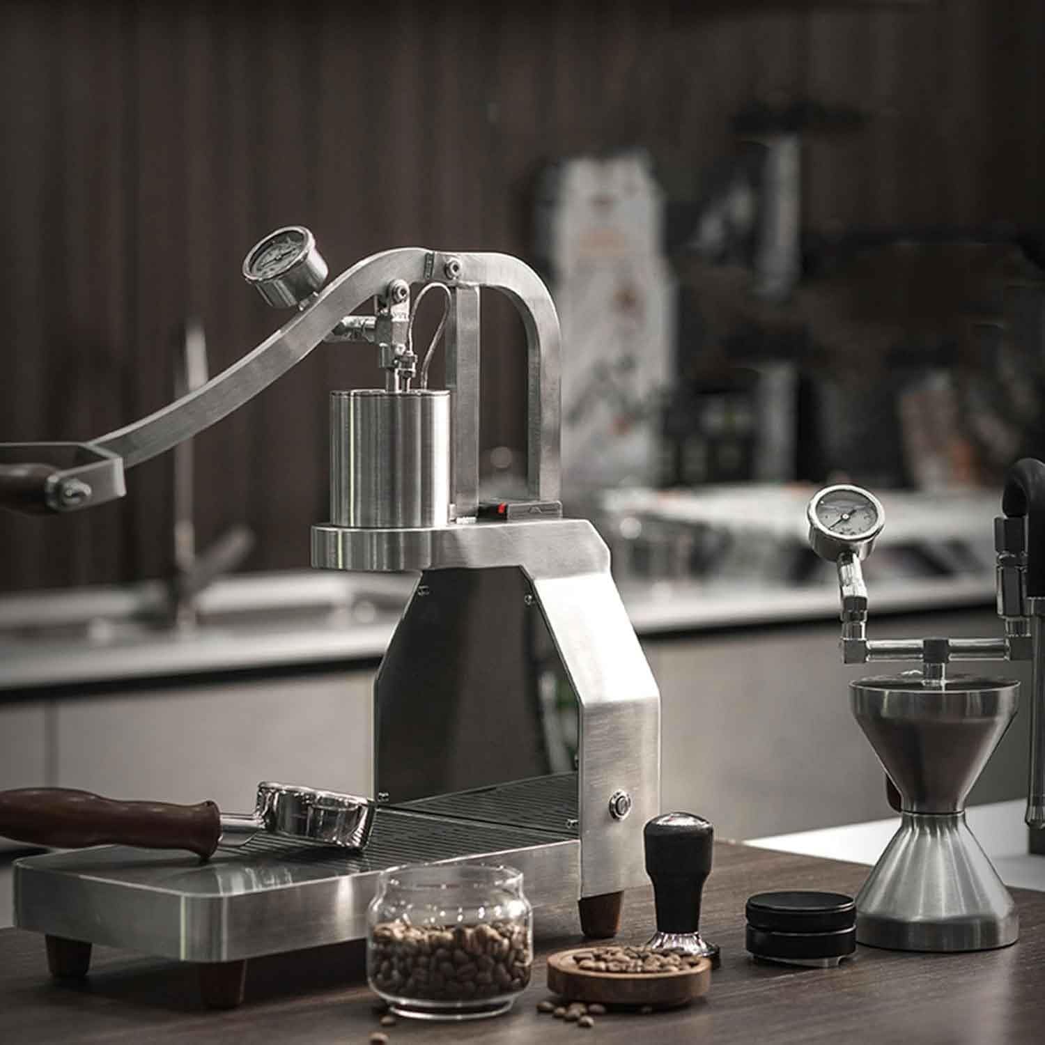 Macchina per caffè espresso manuale con controllo della temperatura PID, macchina da caffè portatile con manico in legno per uso domestico ed esterno