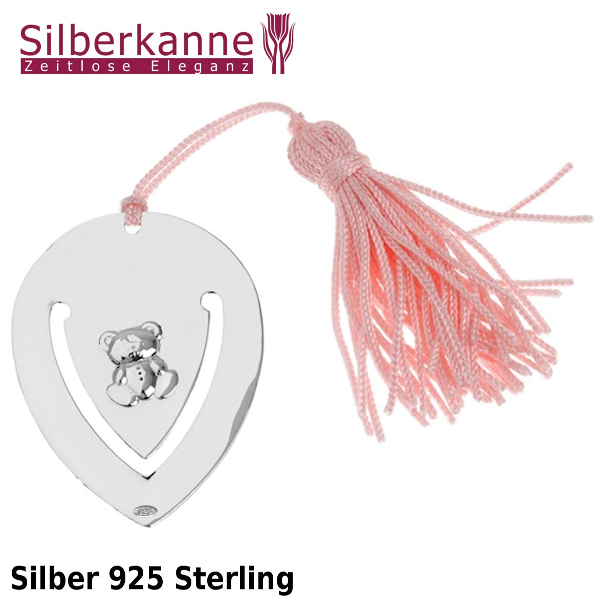 Segnalibro fermasoldi, con orsetto, 5,5 x 4,0 cm, con nappa, argento sterling 925, lavorazione premium, argento, 5,5x4,0 cm
