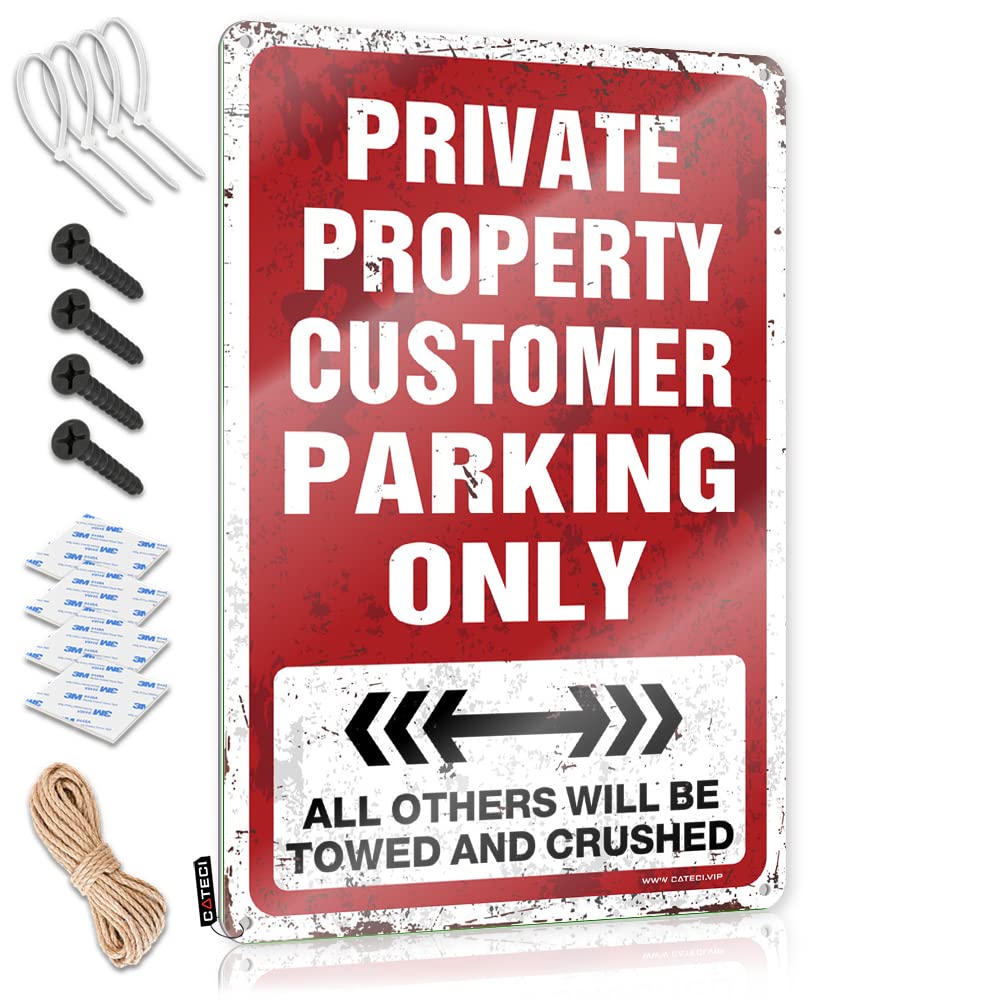 Krazmurongd Men's One Color Metal Bar Signs Private Property Customer Parking Only Tin Sign Funny Alcohol Signs Personalized Man Cave Sign