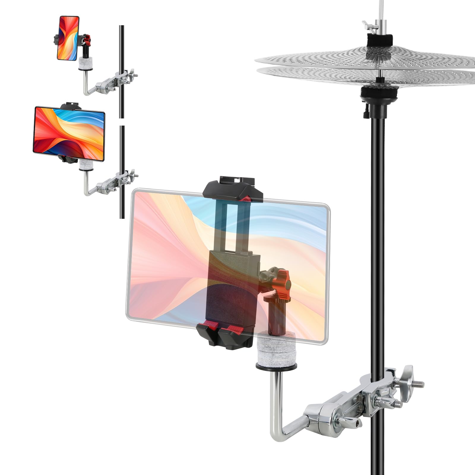 RANMING Support de téléphone à angle réglable pour batterie - Support de téléphone pour enregistrement, batterie électronique - Compatible avec smartphones et tablettes