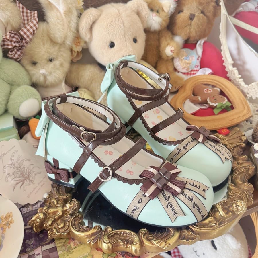 Women's Y2K Kawaii Cute Sweet Lolita Round Toe Mary Jane Shoes Cross Strap Low Block Heel Cosplay Party Prom Dress Pumps4