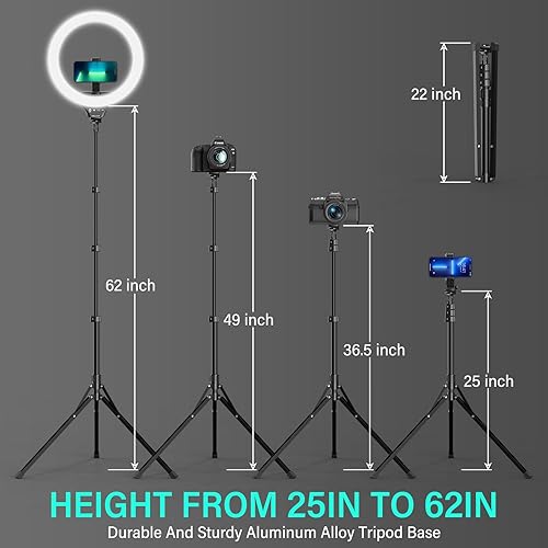 Miniatura 6 de UBeesize Anillo de luz plegable de 14 pulgadas con soporte de trípode de 62 pulgadas y soporte para teléfono, luz LED para selfie para iPhone con