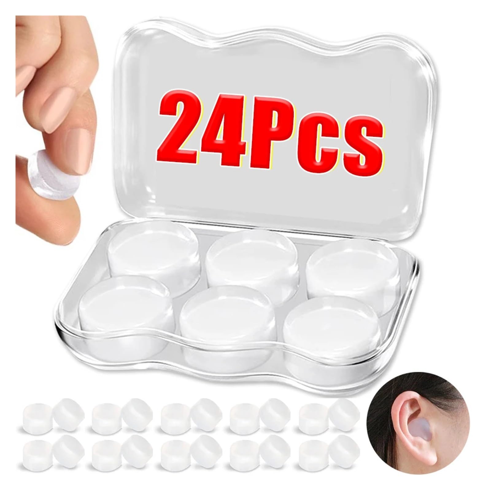 Tapones Oidos Cera de silicona, gel reutilizable con cancelación ruido, resistente al agua, ideal for dormir, volar y nadar(4 Box(24pcs)-Gel)